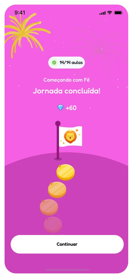 Ecrã a mostrar a conclusão de todas as aulas da jornada