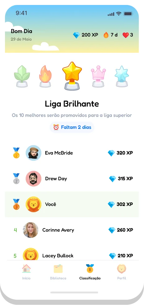 Ecrã de leaderboard com utilizadores